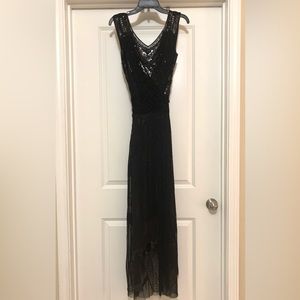 Designer see through fringe Red carpet gown, size M